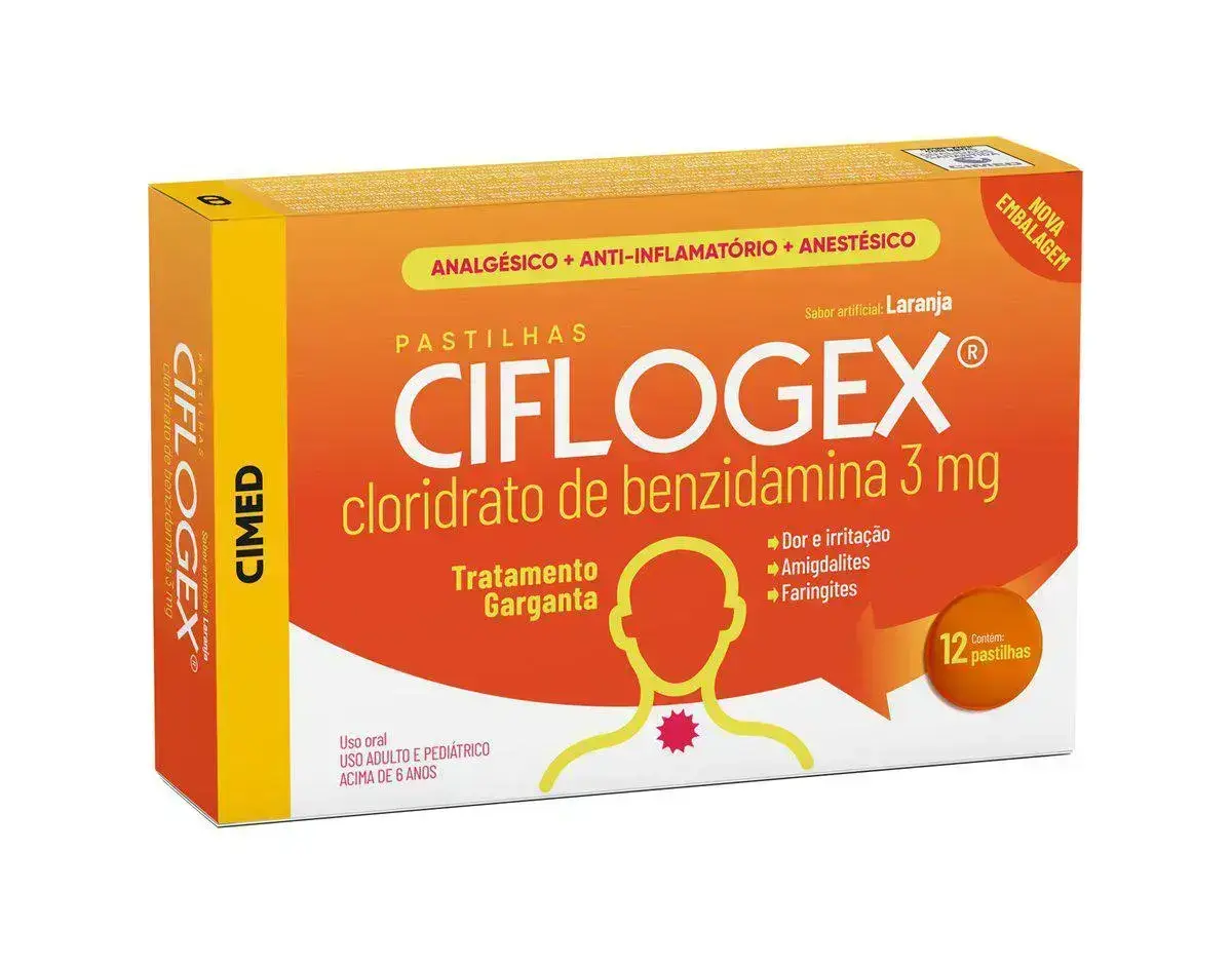 CIFLOGEX 12 PASTILHAS SABOR LARANJA BENZIDAMINA CLORIDRATO