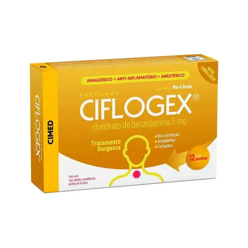 CIFLOGEX 12 PASTILHAS SABOR MEL E LIMAO BENZIDAMINA CLORIDRATO