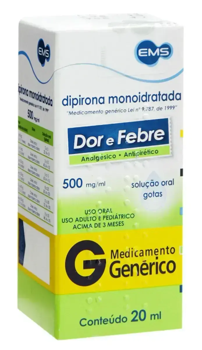DIPIRONA 500MG/ML GOTAS 20ML GENERICO EMS DIPIRONA MONOIDRATADA