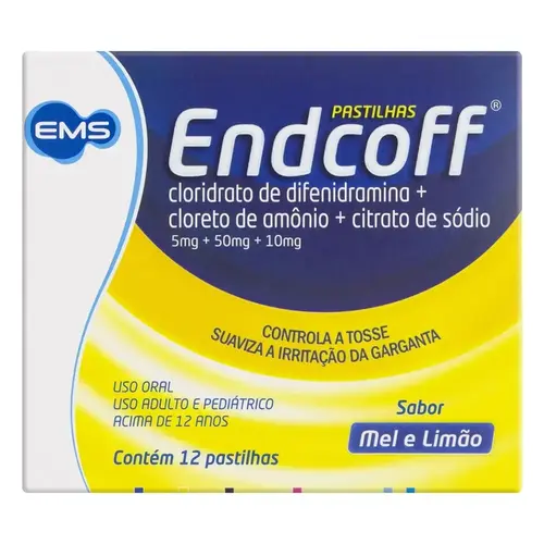 ENDCOFF MEL E LIMAO 12 PASTILHAS DIFENIDRAMINA CLORETO + AMONIO CLORETO + SODIO CITRATO