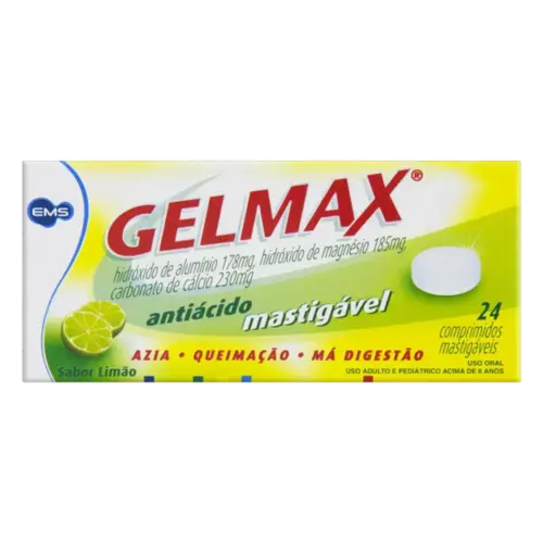GELMAX 24 COMPRIMIDOS MASTIGAVEIS HIDROXIDO DE ALUMINIO + HIDROXIDO DE MAGNESIO + CARBONATO DE CALCIO
