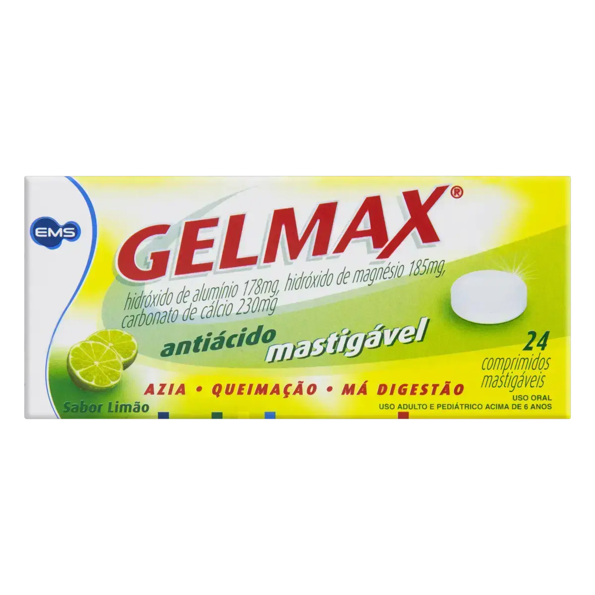 GELMAX 24 COMPRIMIDOS MASTIGAVEIS HIDROXIDO DE ALUMINIO + HIDROXIDO DE MAGNESIO + CARBONATO DE CALCIO
