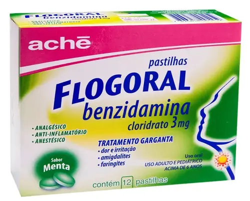 FLOGORAL PASTILHA 3MG 12 UNIDADES MENTA BENZIDAMINA CLORIDRATO