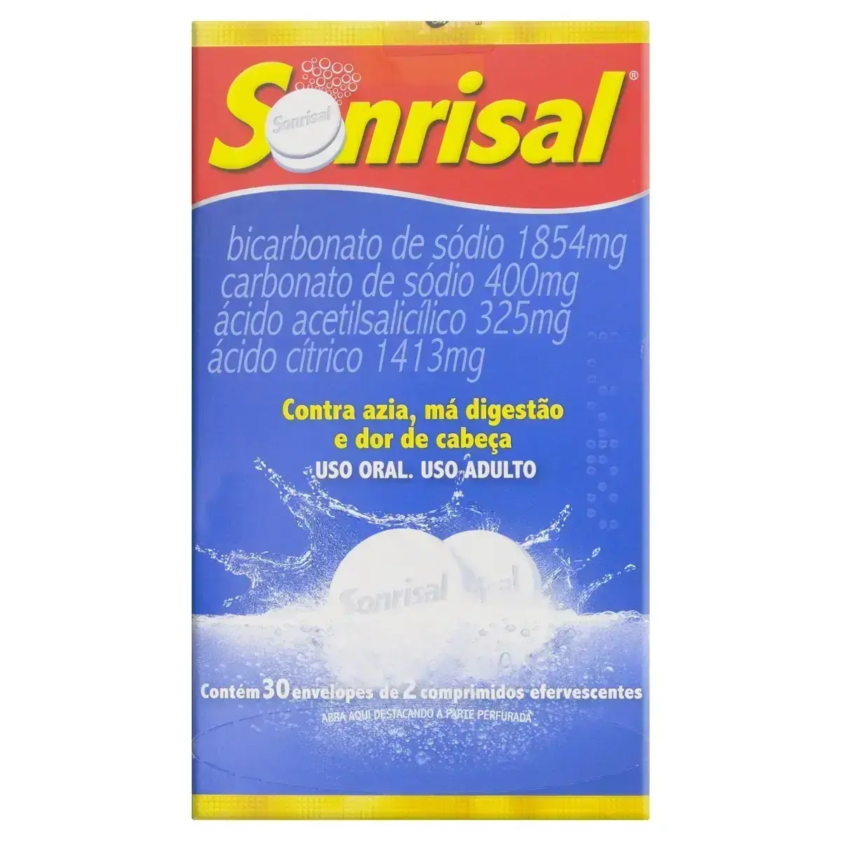 SONRISAL ENVELOPE 2 COMPRIMIDOS EFERVESCENTES BICARBONATO DE SODIO + ACIDO ACETILSALICILICO + ACIDO CITRICO