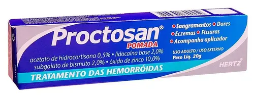 PROCTOSAN POMADA 20G + 1 APLICADOR HIDROCORTISONA + LIDOCAINA + ZINCO + BISMUTO