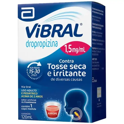 VIBRAL 1,5MG/ML XAROPE PEDIATRICO 120ML SABOR FRAMBOESA DROPROPIZINA