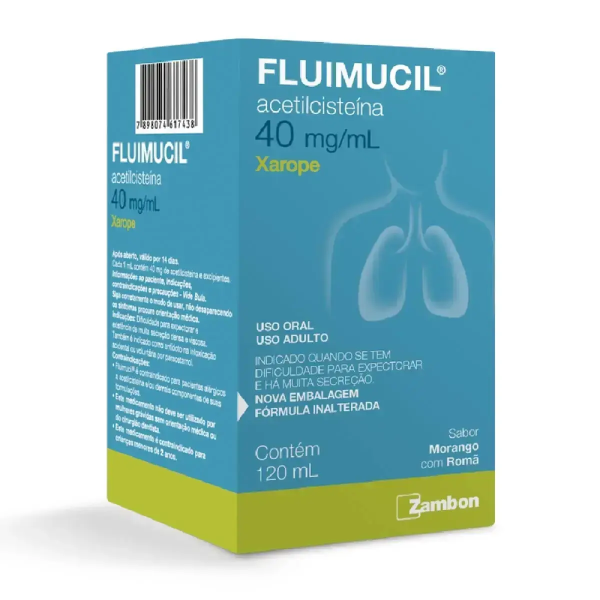 FLUIMUCIL 40MG/ML XAROPE ADULTO 120ML SABOR MORANGO COM ROMA ACETILCISTEINA