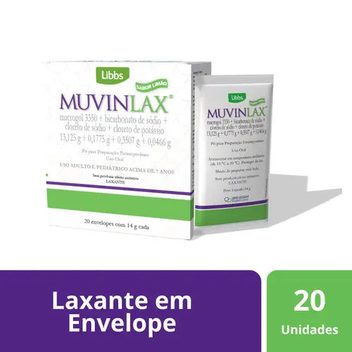 MUVINLAX 20 SACHES 14GR MACROGOL + BICARBONATO DE SODIO + CLORETO DE SODIO + CLORETO DE POTASSIO