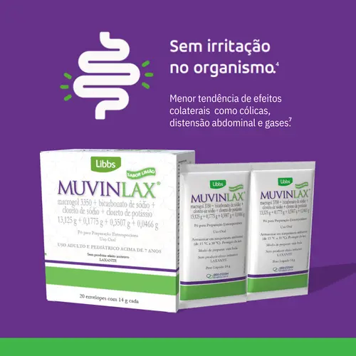 MUVINLAX 20 SACHES 14GR MACROGOL + BICARBONATO DE SODIO + CLORETO DE SODIO + CLORETO DE POTASSIO