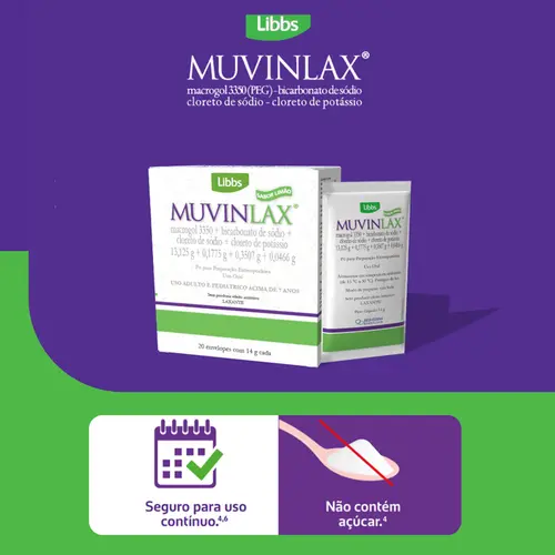 MUVINLAX 20 SACHES 14GR MACROGOL + BICARBONATO DE SODIO + CLORETO DE SODIO + CLORETO DE POTASSIO