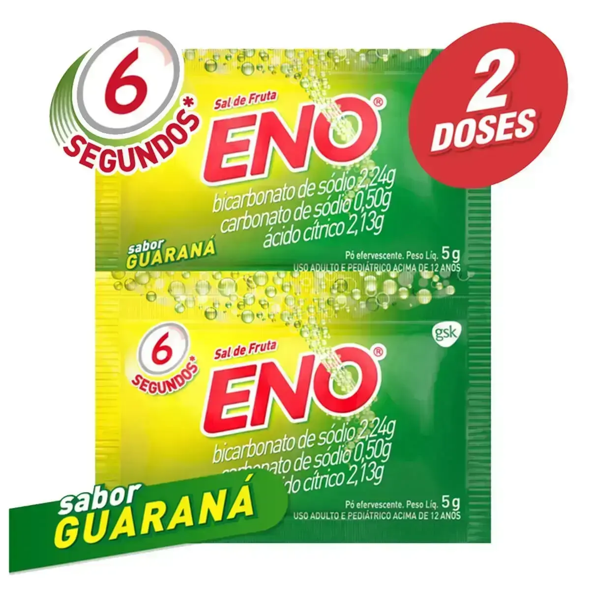 SAL DE FRUTA ENO GUARANA ENVELOPE DUPLO BICARBONATO DE SODIO + CARBONATO DE SODIO + ACIDO CITRICO