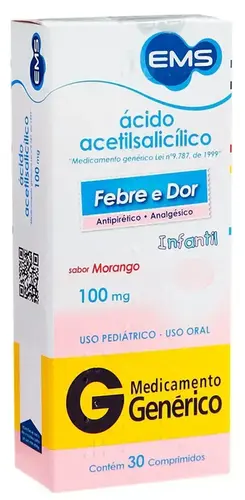 AAS INFANTIL 100MG 30 COMPRIMIDOS GENERICO EMS ACIDO ACETILSALICILICO