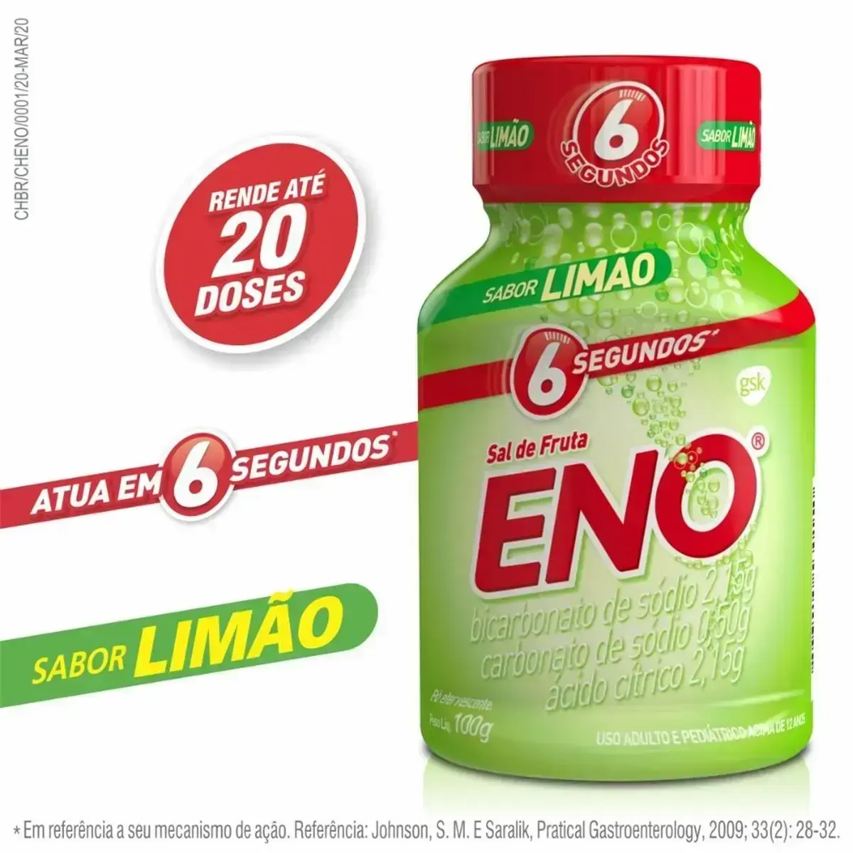 SAL DE FRUTA ENO LIMAO 100GR BICARBONATO DE SODIO + CARBONATO DE SODIO + ACIDO CITRICO