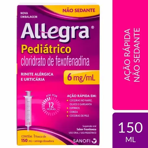 ALLEGRA PEDIATRICO 6MG/ML +SERINGA 150ML SABOR FRAMBOESA FEXOFENADINA CLORIDRATO