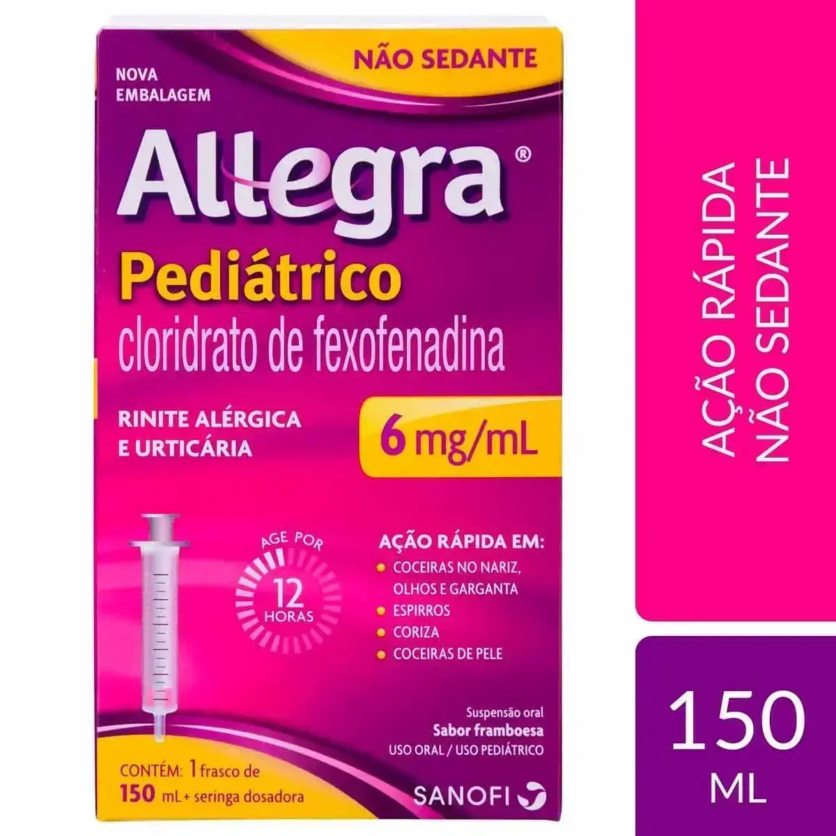 ALLEGRA PEDIATRICO 6MG/ML +SERINGA 150ML SABOR FRAMBOESA FEXOFENADINA CLORIDRATO