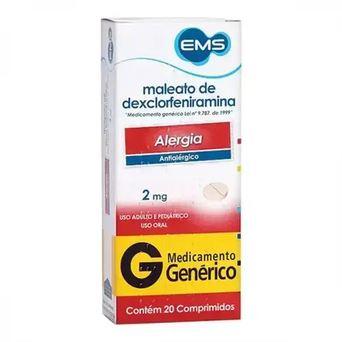 DEXCLORFENIRAMINA 2MG 20 COMPRIMIDOS GENERICO EMS DEXCLORFENIRAMINA