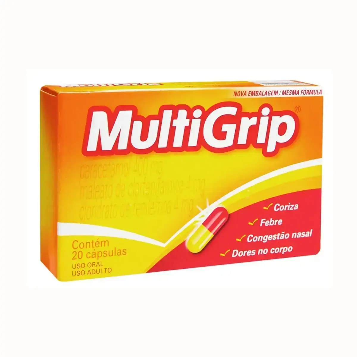 MULTIGRIP 20 CAPSULAS MULTILAB PARACETAMOL + CLORFENIRAMINA + FENILEFRINA