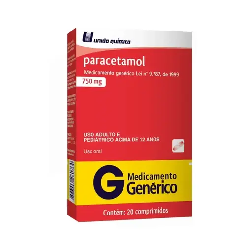 PARACETAMOL 750MG 20 COMPRIMIDOS  GENERICO UNIAO QUIMICA PARACETAMOL