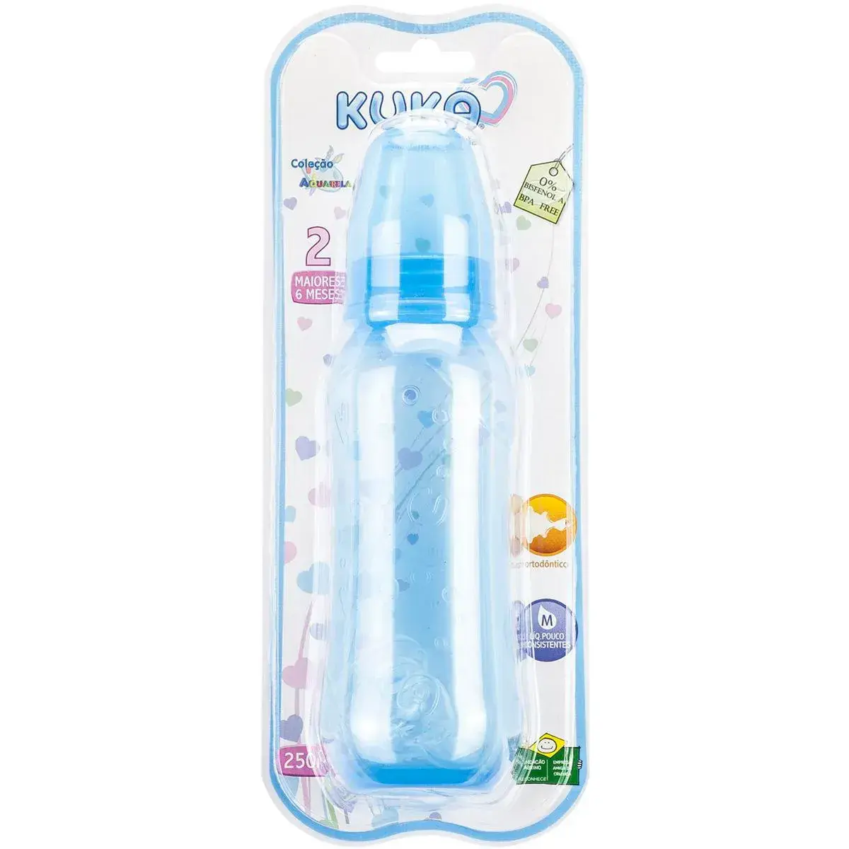 MAMADEIRA KUKA AQUARELA ORTODONTICA AZUL 250ML MAIOR DE 6 MESES (COD:1466)