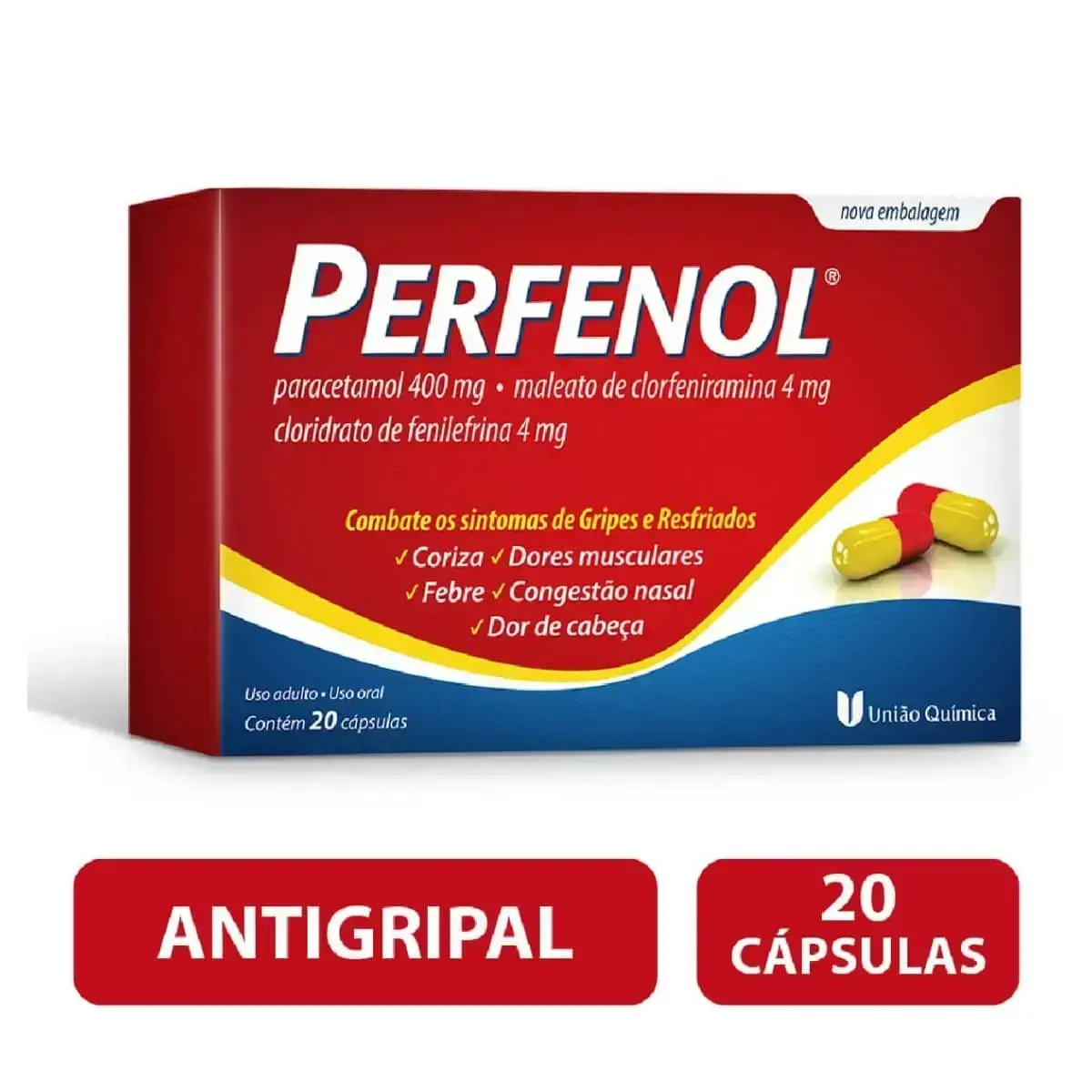 PERFENOL 20 CAPSULAS PARACETAMOL + CLORFENIRAMINA + FENILEFRINA