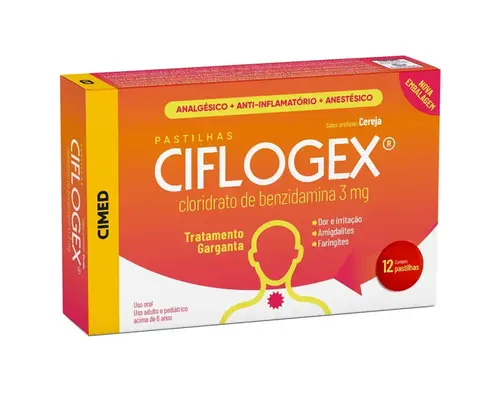 CIFLOGEX 12 PASTILHAS SABOR CEREJA BENZIDAMINA CLORIDRATO