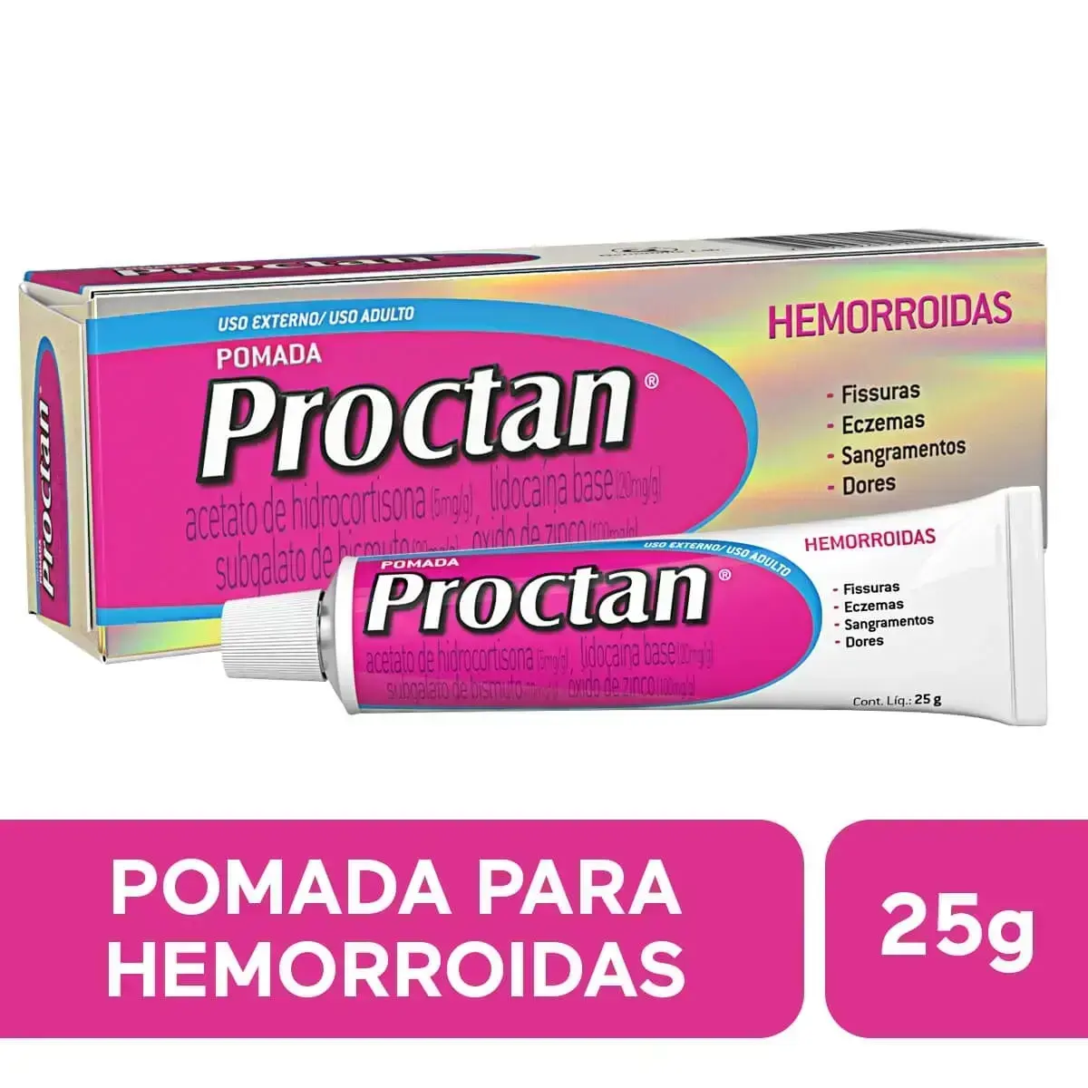 PROCTAN HEMORROIDAS POMADA 25GR + 10 PROTETORES HIGIENICOS PARA DEDOS HIDROCORTISONA + LIDOCAINA + ZINCO + BISMUTO