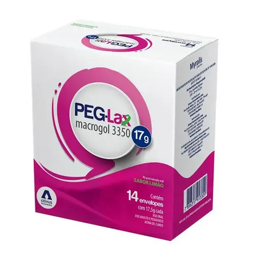 PEG-LAX MACROGOL 3.350 SABOR LIMAO 14 ENVELOPES 17GR MACROGOL + BICARBONATO DE SODIO + CLORETO DE SODIO + CLORETO DE POTASSIO