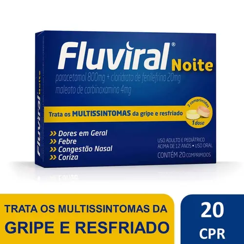 FLUVIRAL NOITE 20 COMPRIMIDOS PARACETAMOL + FENILEFRINA + CARBINOXAMINA