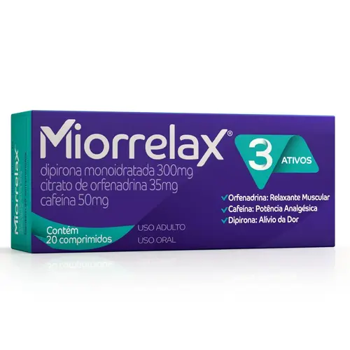 MIORRELAX 20 COMPRIMIDOS ORFENADRINA CITRATO + DIPIRONA + CAFEINA