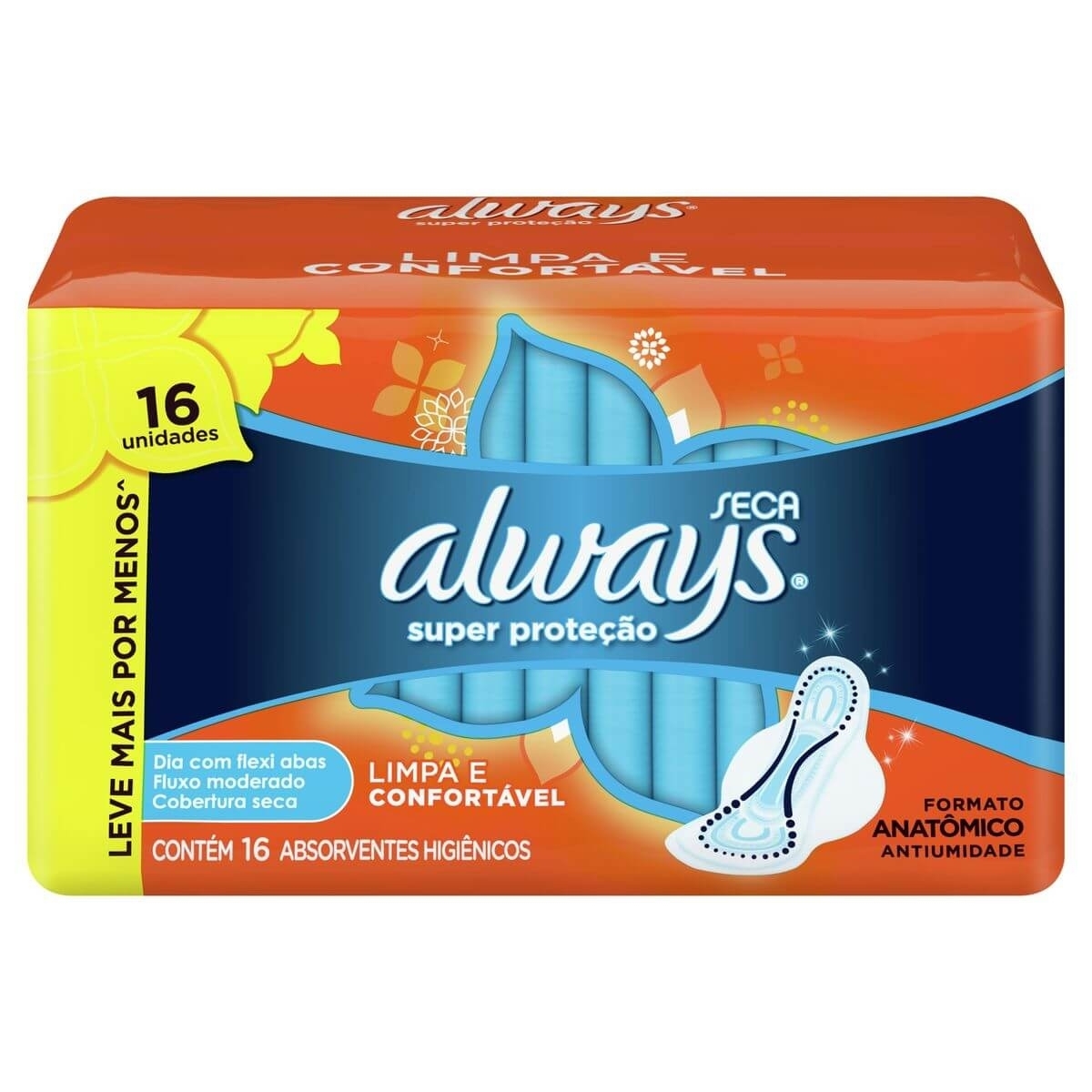 ABSORVENTE ALWAYS BASICO SUPER PROTECAO COM ABAS SECA 16 UNIDADES ALWAYS