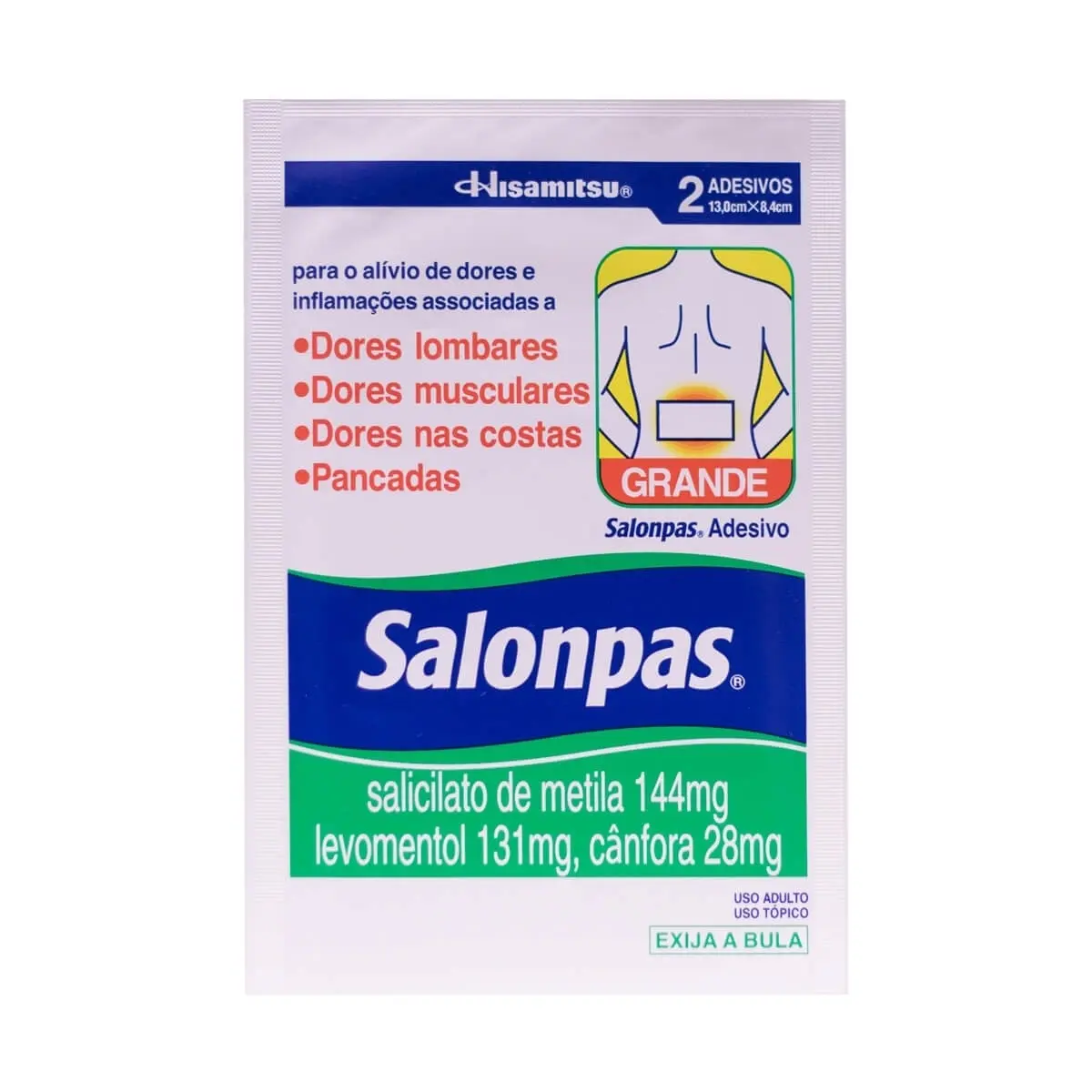 SALONPAS ADESIVO GRANDE 2 UNIDADES SALICILATO DE METILA + CANFORA + MENTOL