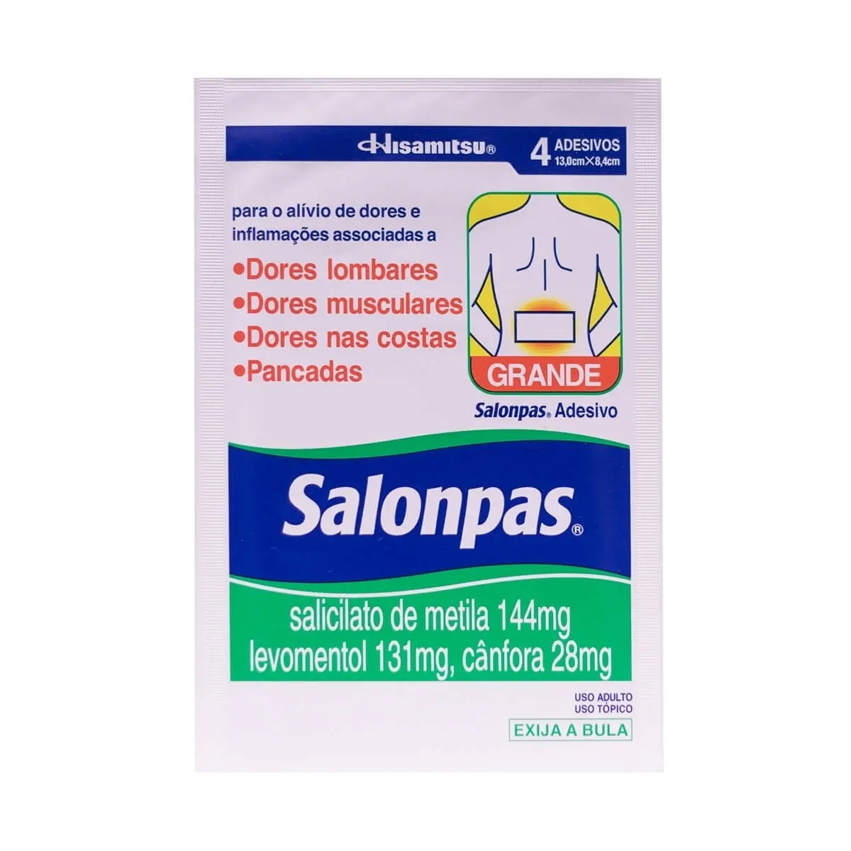 SALONPAS ADESIVO GRANDE 4 UNIDADES SALICILATO DE METILA + CANFORA + MENTOL