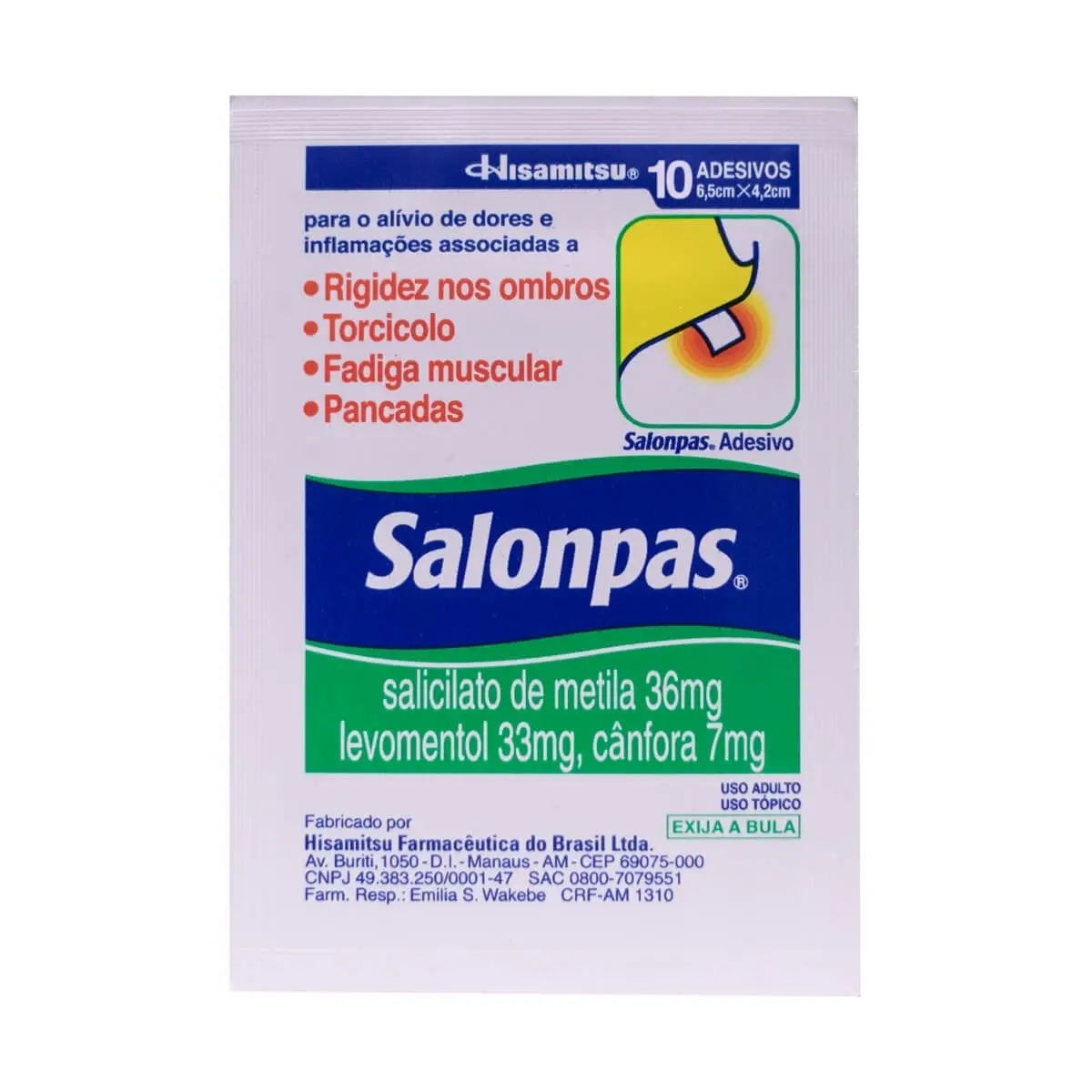 SALONPAS ADESIVO PEQUENO 10 UNIDADES SALICILATO DE METILA + CANFORA + MENTOL