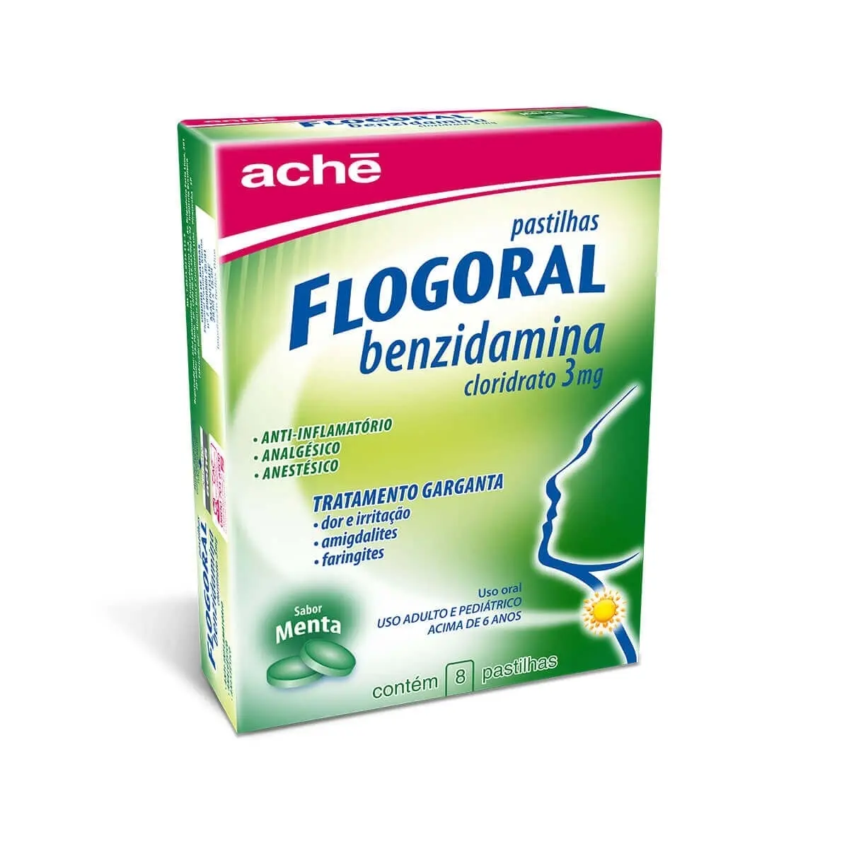 FLOGORAL PASTILHA 3MG 8 UNIDADES MENTA BENZIDAMINA CLORIDRATO