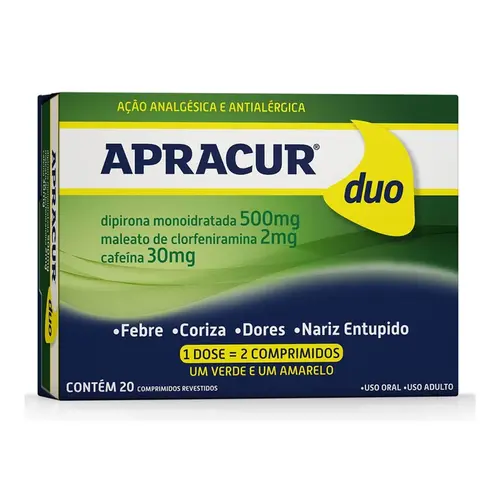 APRACUR DUO 20 COMPRIMIDOS DIPIRONA MONOIDRATADA + CAFEINA + CLORFENIRAMINA MALEATO