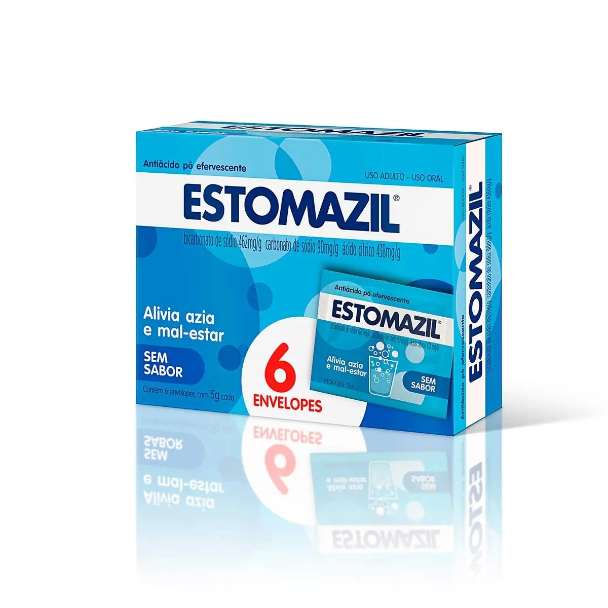 ESTOMAZIL SEM SABOR 6 ENVELOPES 5GR BICARBONATO DE SODIO + CARBONATO DE SODIO + ACIDO CITRICO