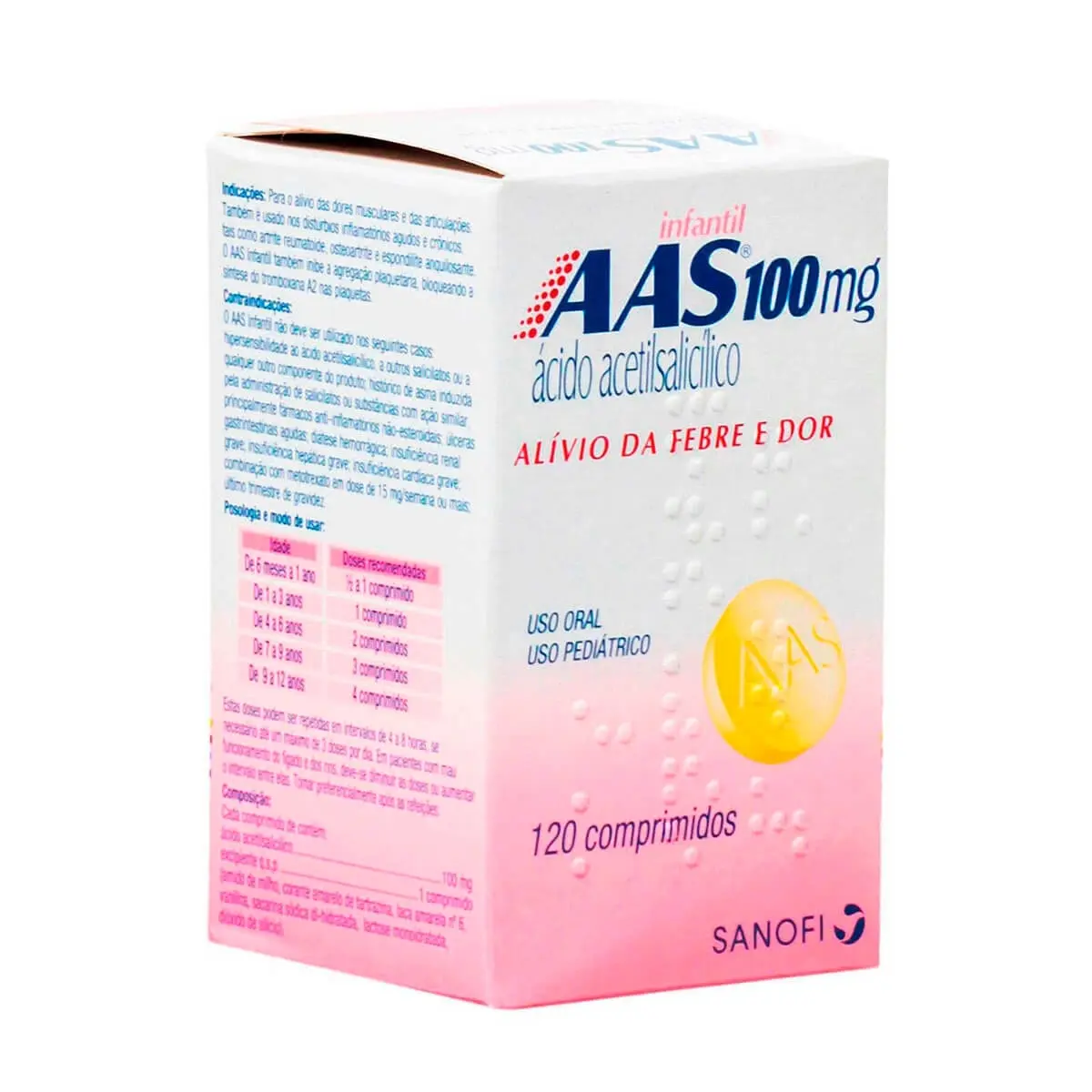 AAS INFANTIL 100MG 120 COMPRIMIDOS SANOFI ACIDO ACETILSALICILICO