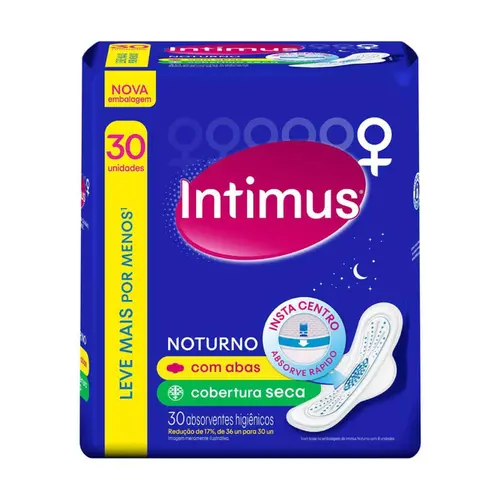 ABSORVENTE INTIMUS NOTURNO COM ABAS SECA 30 UNIDADES