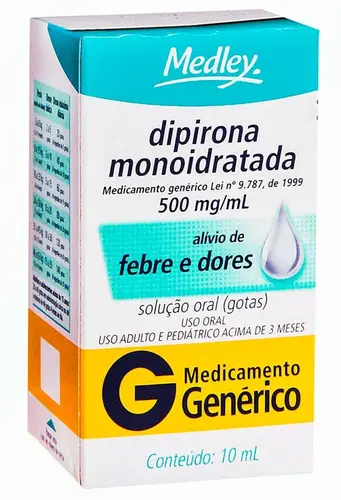 DIPIRONA 500MG/ML GOTAS 10ML GENERICO MEDLEY DIPIRONA MONOIDRATADA