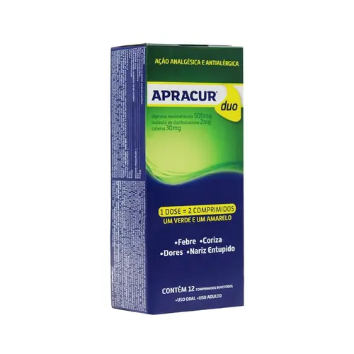 APRACUR DUO 12 COMPRIMIDOS DIPIRONA MONOIDRATADA + CAFEINA + CLORFENIRAMINA MALEATO
