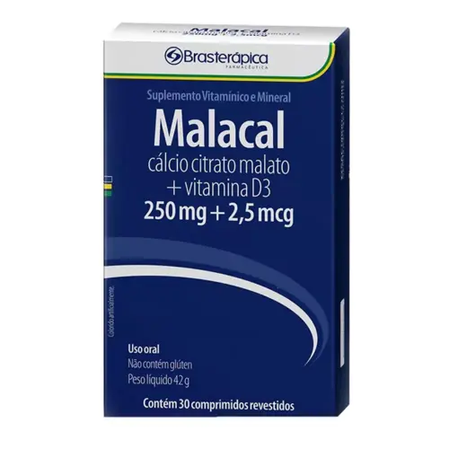 MALACAL 250MG 30 COMPRIMIDOS CARBONATO DE CALCIO + VITAMINA D