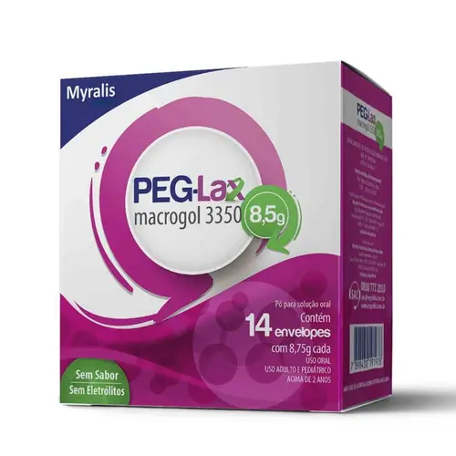 PEG-LAX MACROGOL 3.350 SEM SABOR 14 ENVELOPES 8,5GR MACROGOL + BICARBONATO DE SODIO + CLORETO DE SODIO + CLORETO DE POTASSIO
