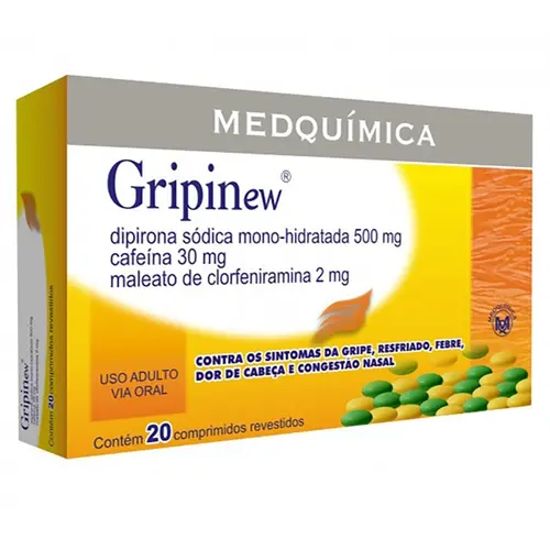 GRIPINEW 20 COMPRIMIDOS DIPIRONA MONOIDRATADA + CAFEINA + CLORFENIRAMINA MALEATO