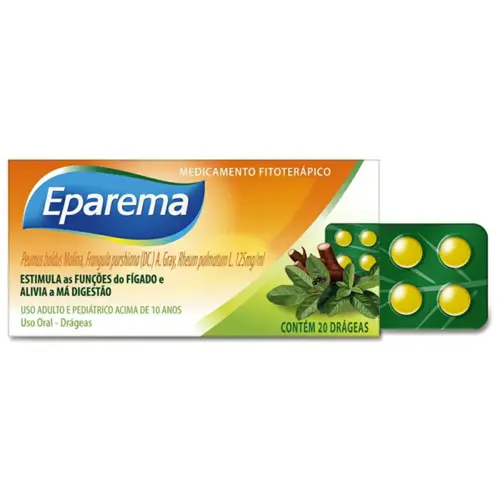 EPAREMA 20 DRAGEAS EXTRATO  BOLDO + RUIBARBO + CASCARA SAGRADA