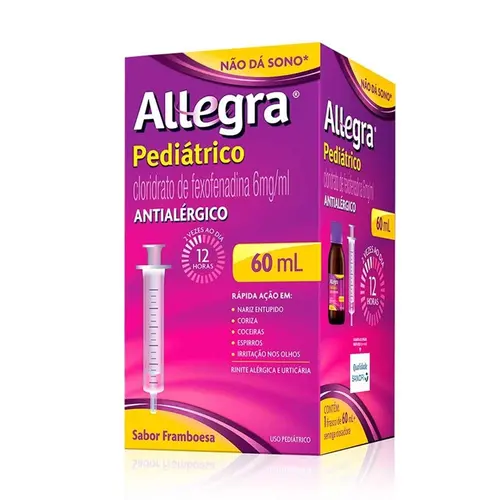 ALLEGRA PEDIATRICO 6MG/ML 60ML SABOR FRAMBOESA + COPO DOSADOR FEXOFENADINA CLORIDRATO