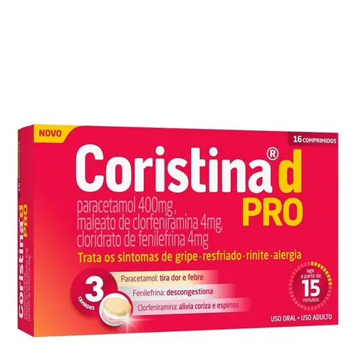 CORISTINA D PRO 16 COMPRIMIDOS PARACETAMOL + CLORFENIRAMINA + FENILEFRINA