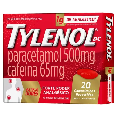 TYLENOL DC MULTIPLAS DORES 1GR 20 COMPRIMIDOS PARACETAMOL + CAFEINA
