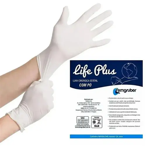 LUVA LIFE PLUS CIRURGICA ESTERIL COM PO 6,5