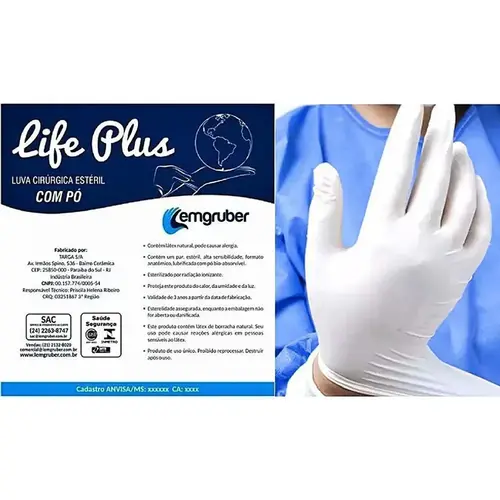 LUVA LIFE PLUS CIRURGICA ESTERIL COM PO 6,5