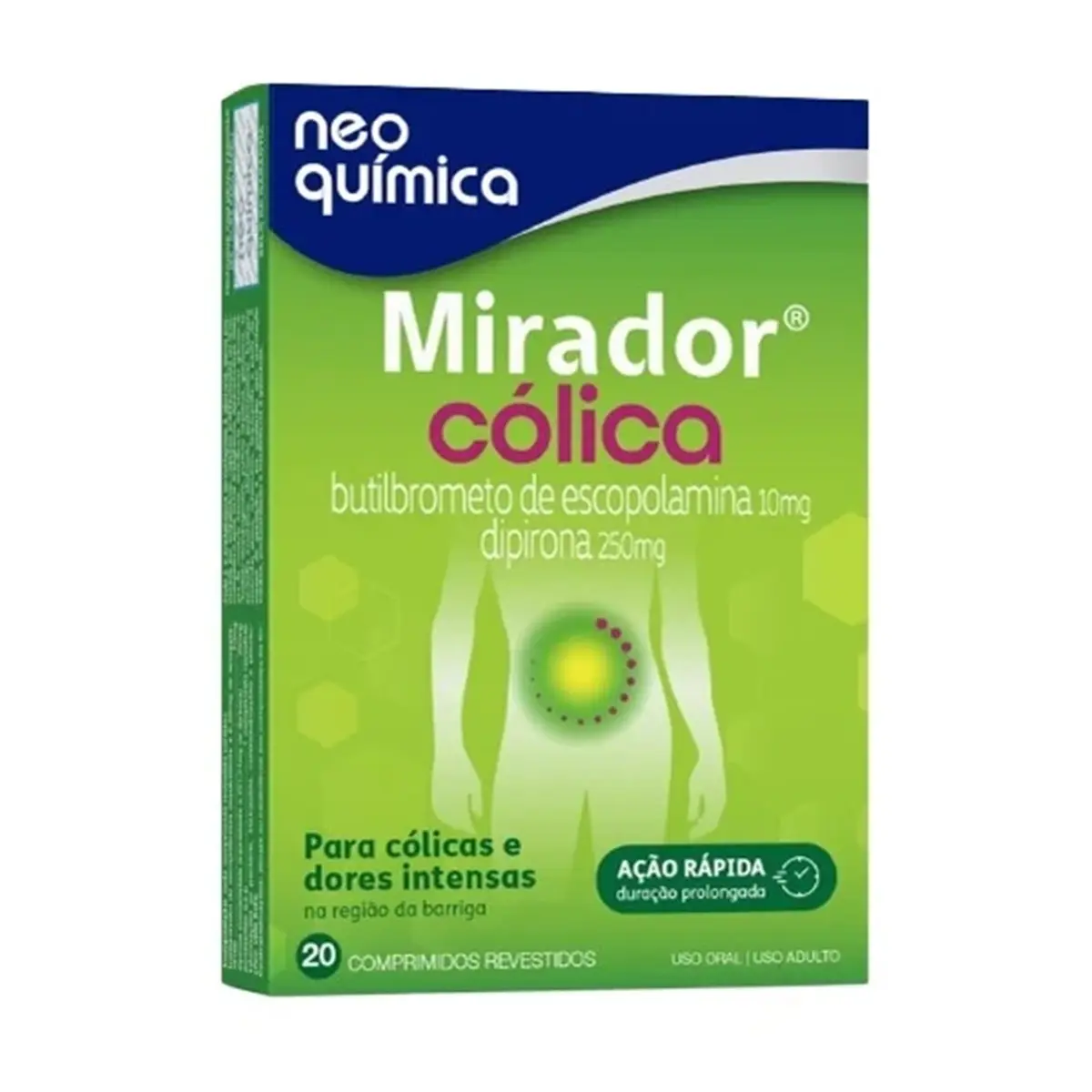 MIRADOR COLICA 10MG+250MG 20 COMPRIMIDOS ESCOPOLAMINA BUTILBROMETO + DIPIRONA SODICA